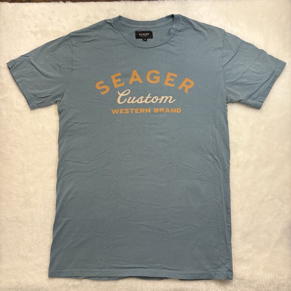 Seager Western Brand Blue T Shirt Size Medium Short Sleeves SEE CONDITION